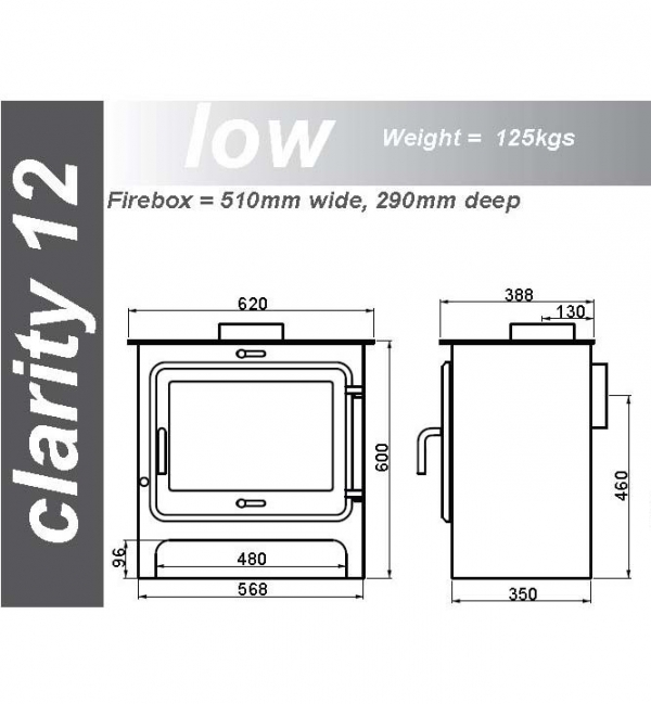 Ekol Clarity 12 woodburning stove low leg dimensions