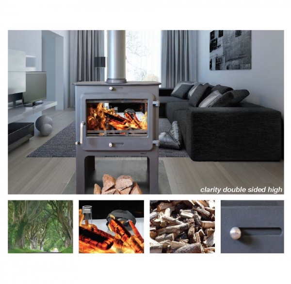 Ekol Clarity double sided woodburning stove high leg model